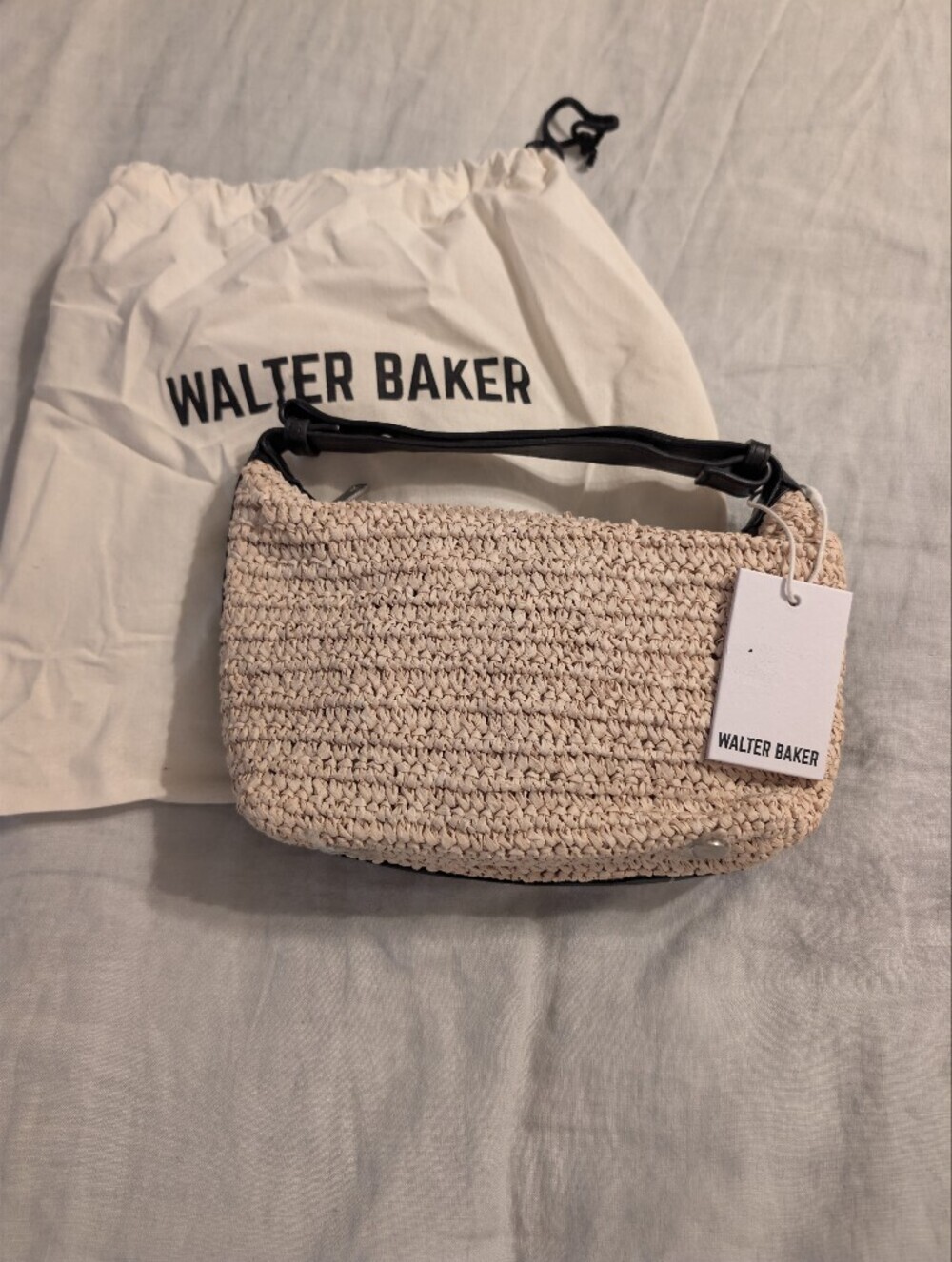 NWT Walter Baker Beck Raffia Shoulder Bag Natural Black New Dust Bag